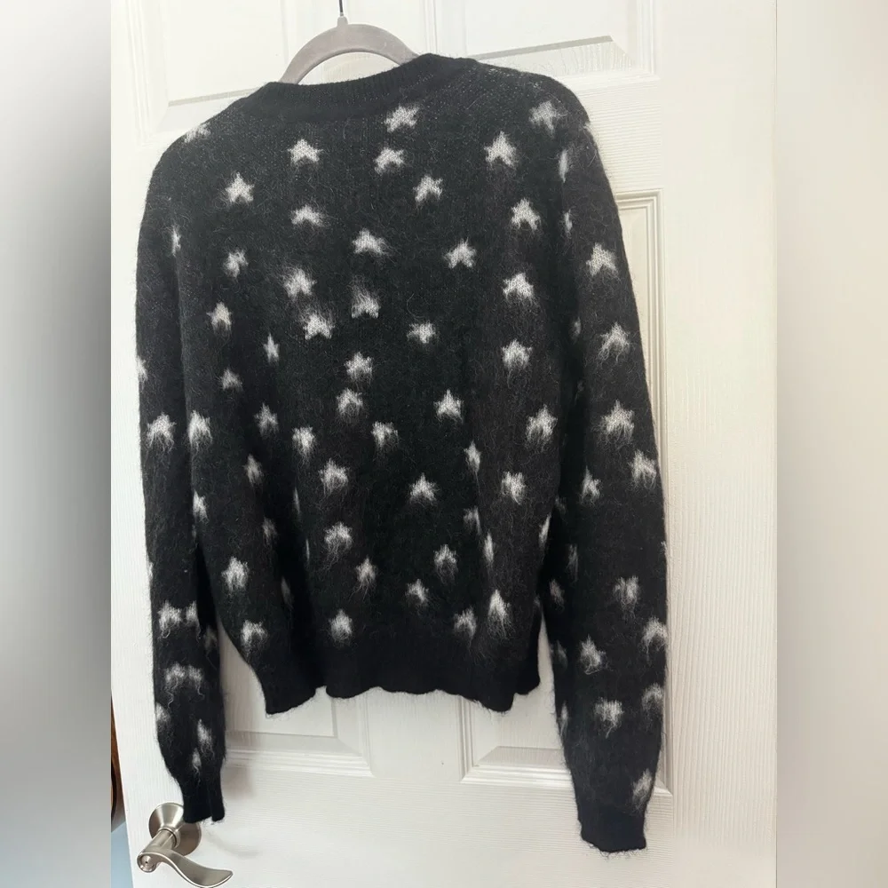 SAINT LAURENT Size M Star Print Mohair Wool Blend Sweater Black Gray Stars - Picture 4 of 7